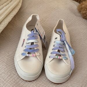 Superga White Sneakers with Lavender Laces Summer House Loverboy